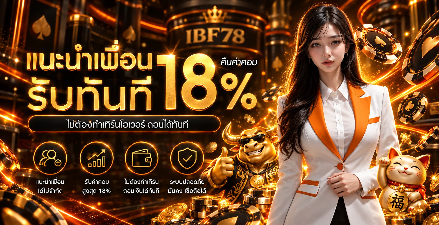 แบนเนอร์แนะนำเพื่อน IBF78 โทนส้มดำ